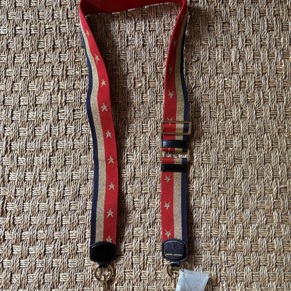 NWT Marc Jacobs Metallic Stars and Stripes Handbag Strap in Lava Red/Shiny Gold